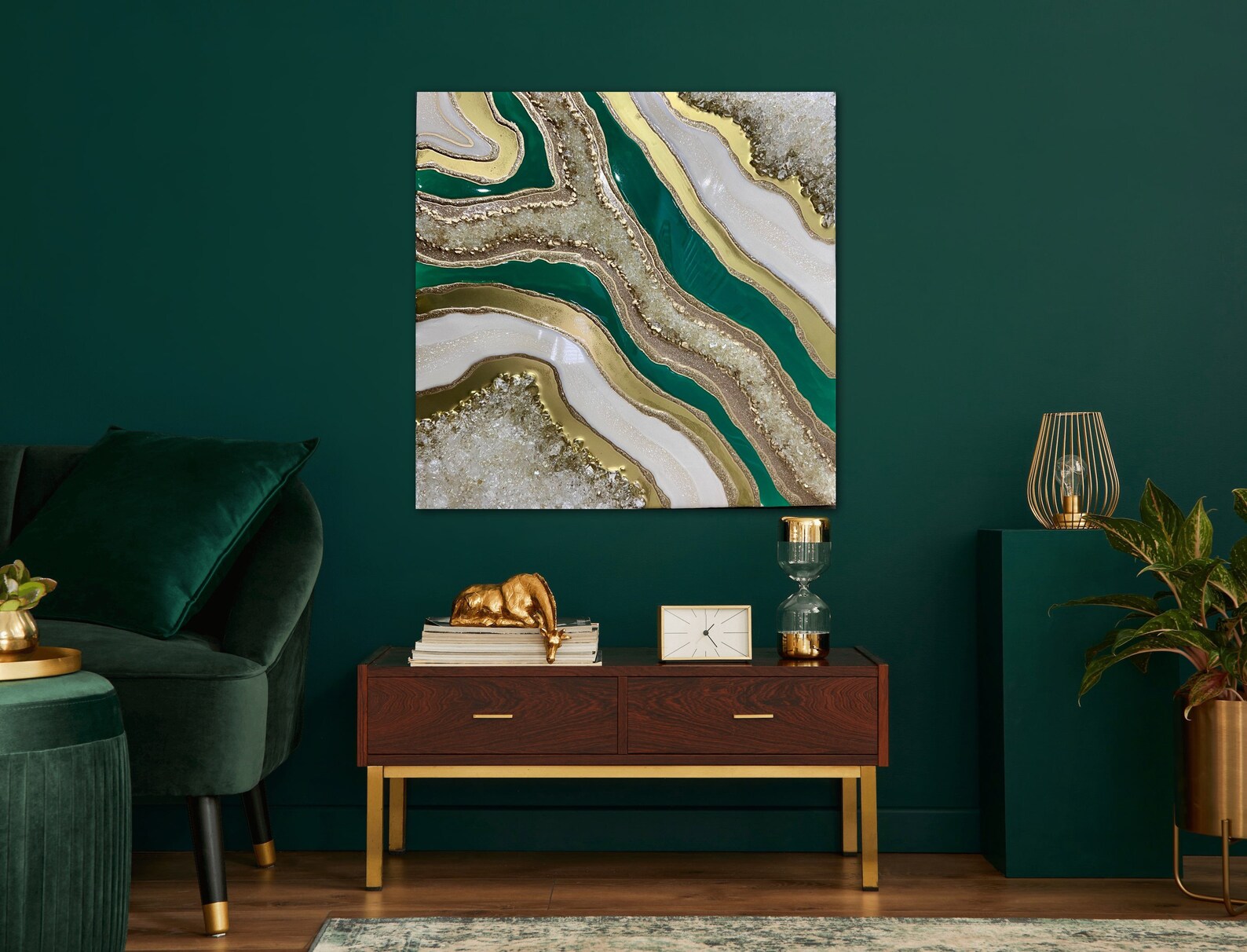 Green and Gold Geode Wall Art/ Epoxy Resin Wall Art/ Crystal Etsy