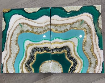 Green Resin Geode wall Art| Crystal Resin painting| Epoxy wall art| Geode Resin art| geode Painting|Luxury home decor| modern geode art|Gift