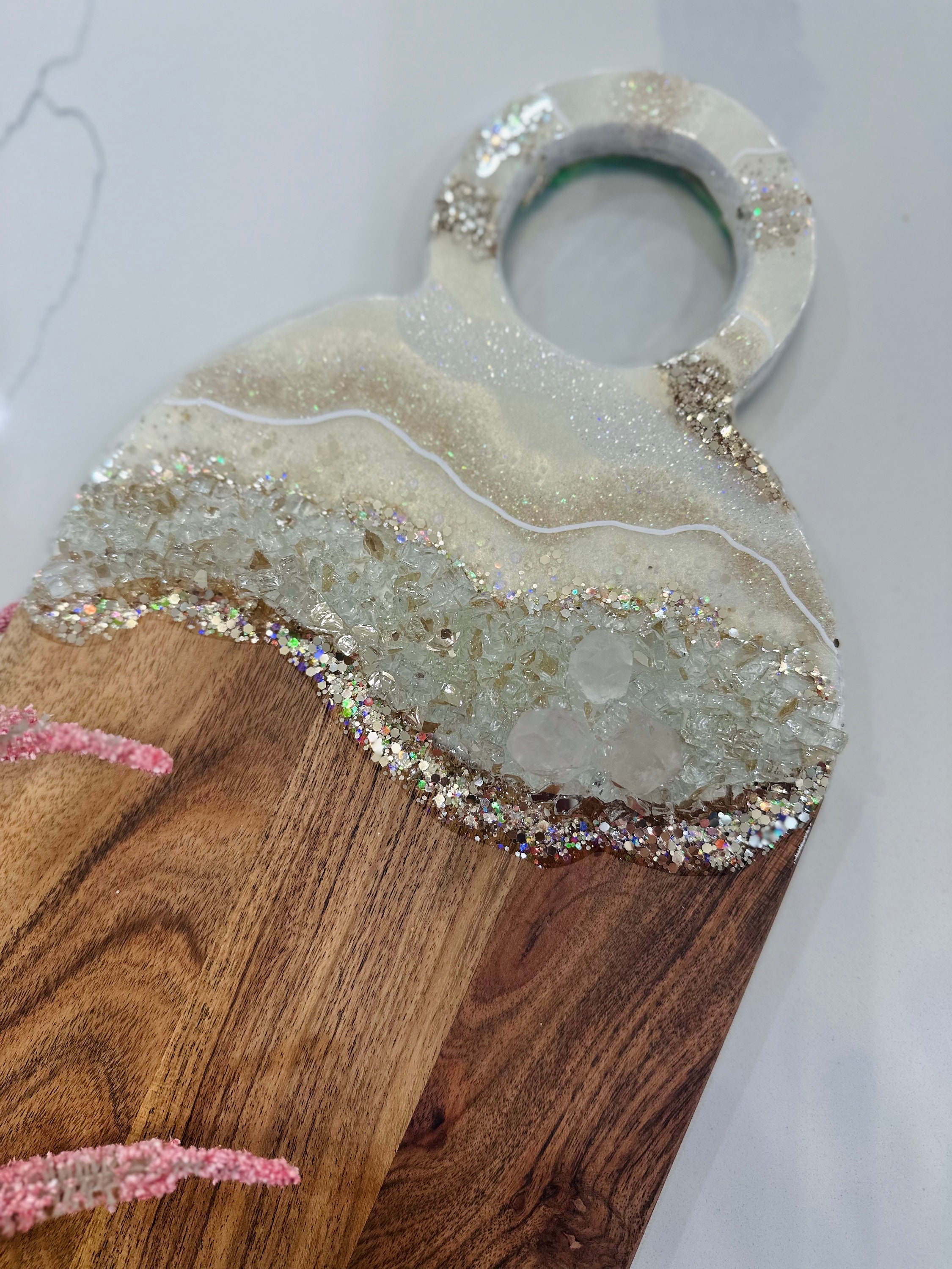 Resin Cheese Board/ Large White and Gold Geode Charcuterie Board/ Resin Charcuterie Board/ Epoxy ...