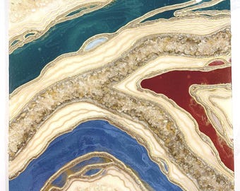 Resin Geode Wall Art: Blue, Wine Red, and Green - 24x24
