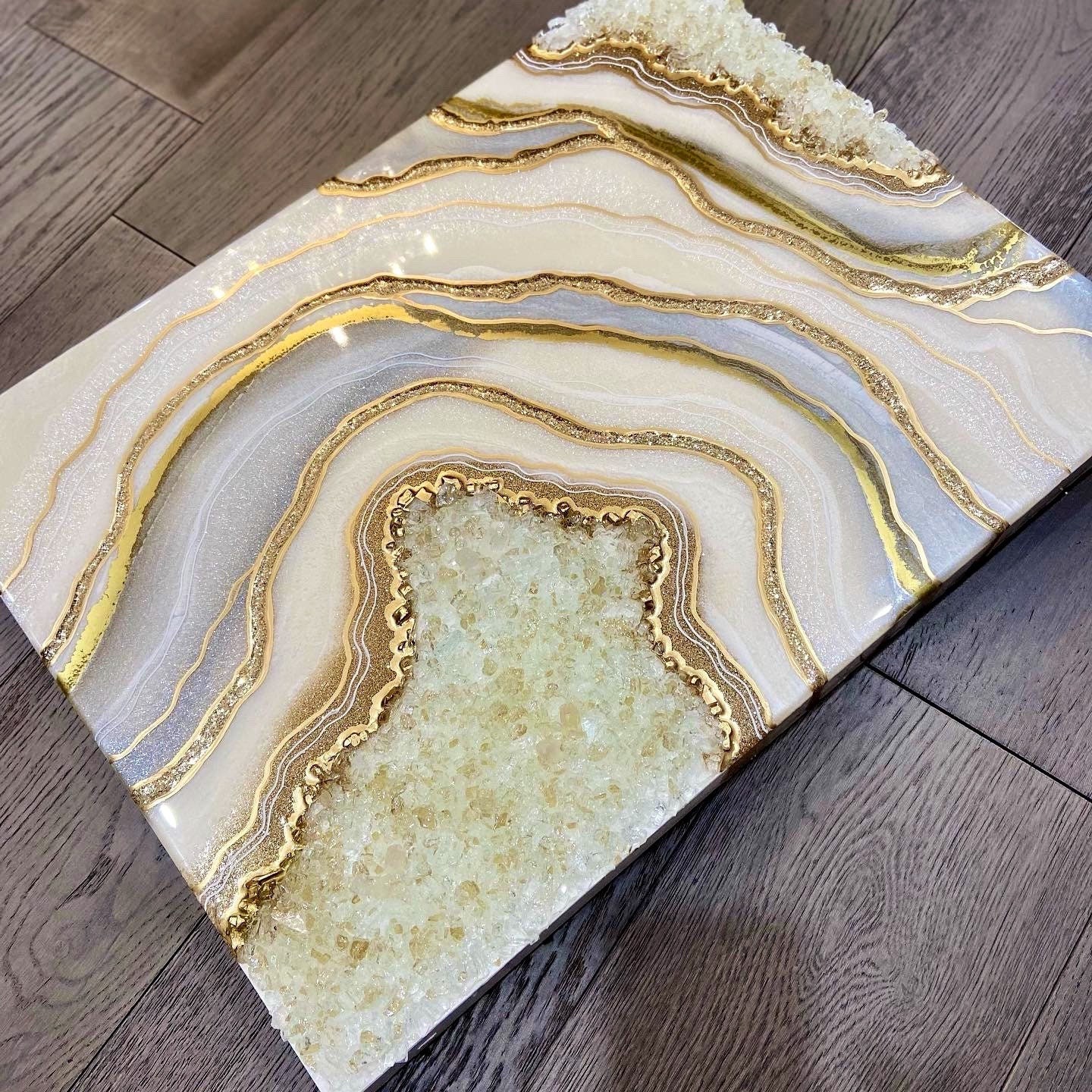 Artistic Decoration Made of Golden Resin. Epoxy Resin Paint
