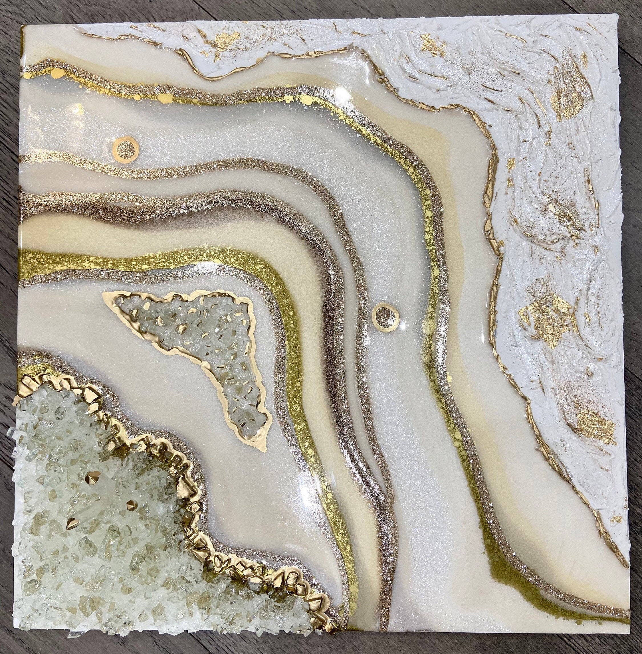 White Textured Resin Geode Wall Art/epoxy Resin Painting/ Crystal Wall