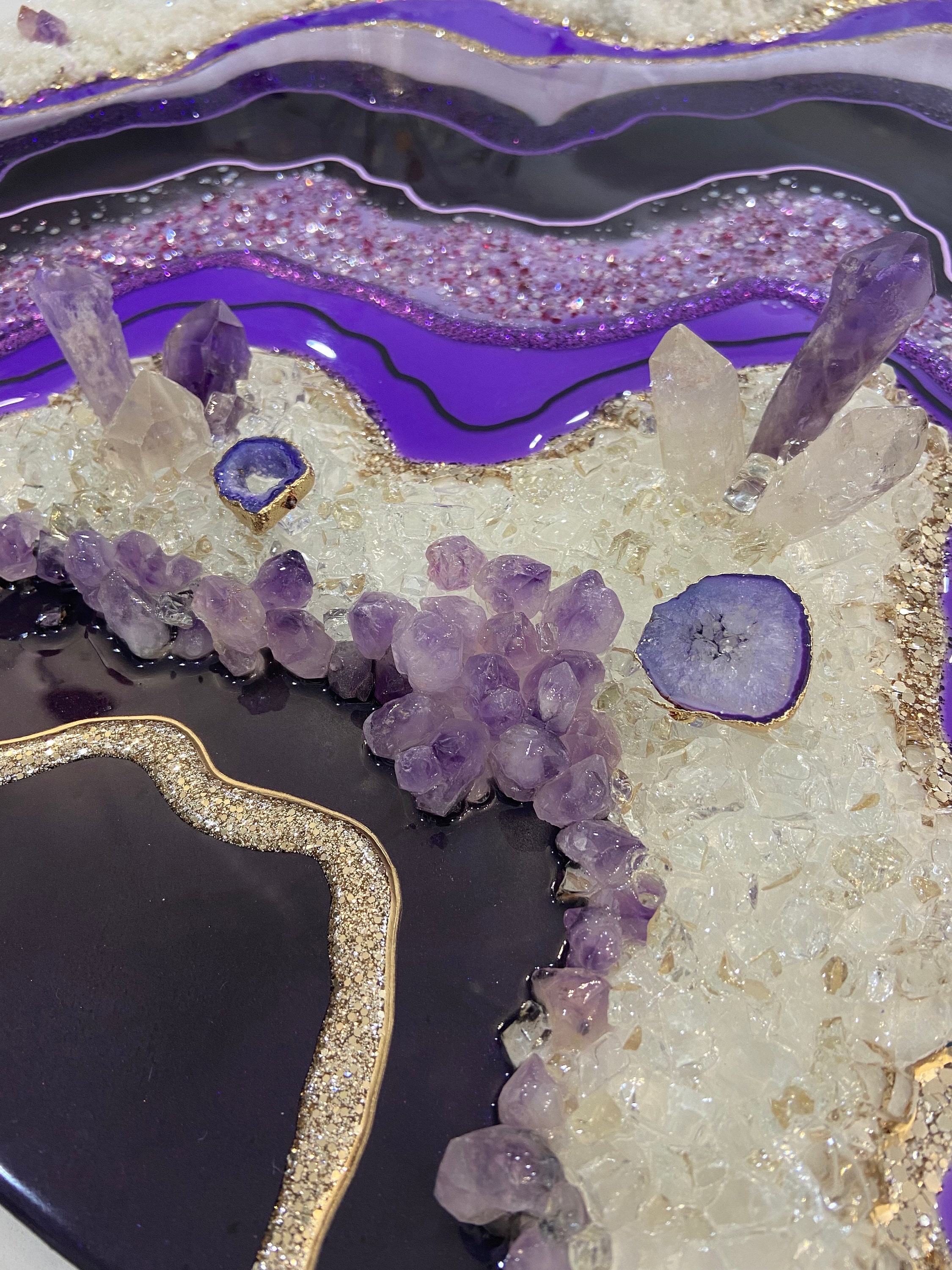 Amethyst Resin Geode Wall Art Epoxy Resin Painting Crystal Etsy