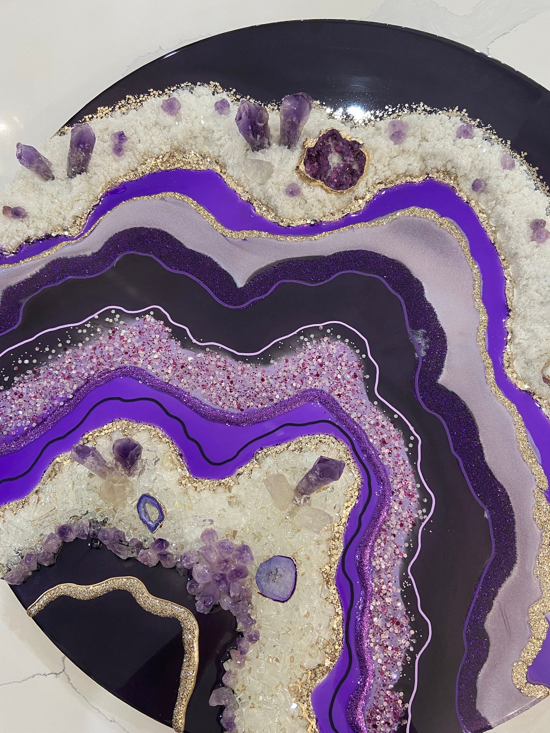 Amethyst Resin Geode Wall Art Epoxy Resin Painting Crystal Etsy