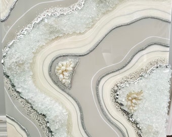 Custom Silver Resin Geode wall Art| Epoxy Resin painting| Crystal artwork | modern geode art | Luxury wall decor| unique Gift| statement Art