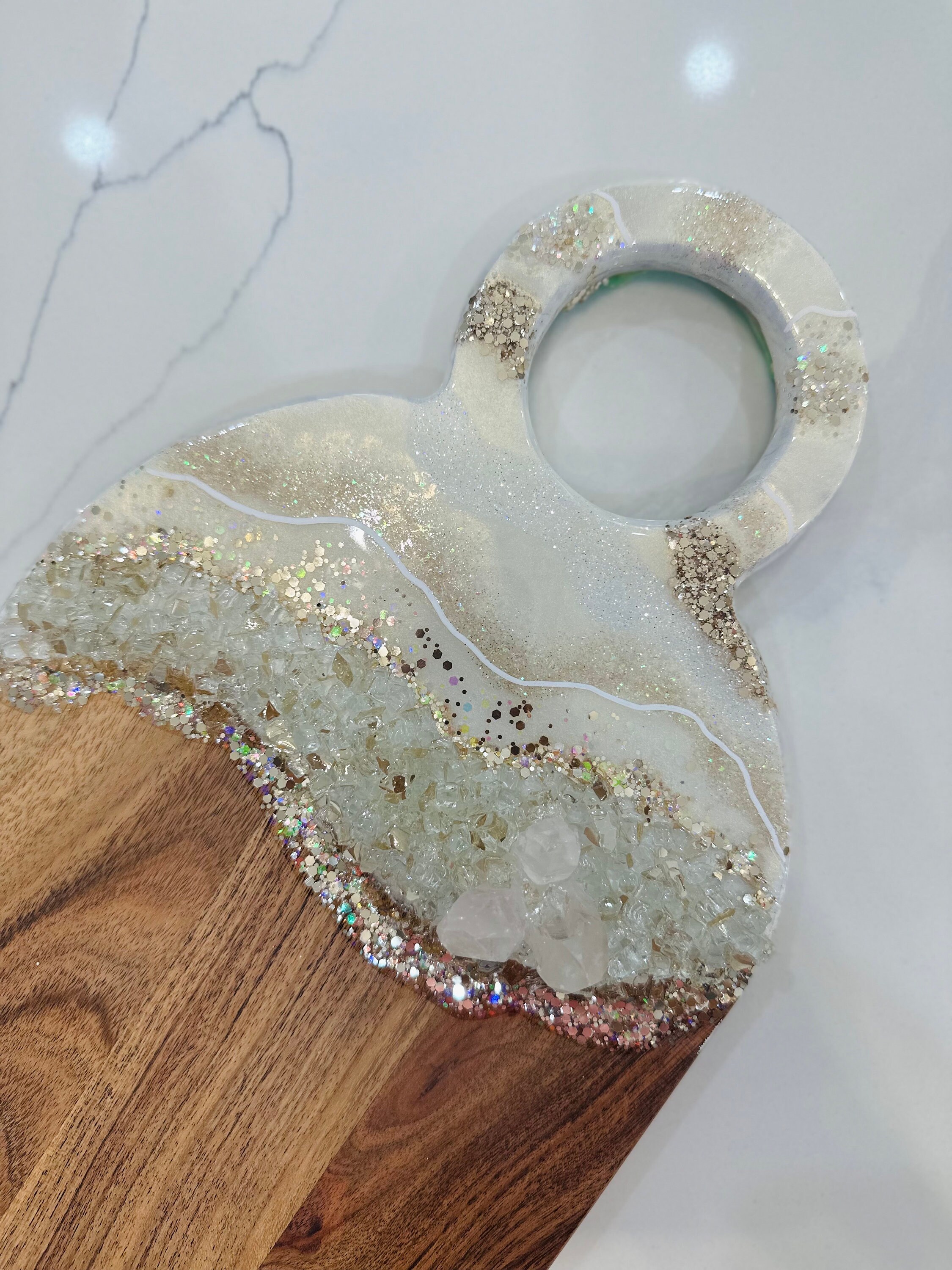 Resin Cheese Board/ Large White and Gold Geode Charcuterie Board/ Resin Charcuterie Board/ Epoxy ...