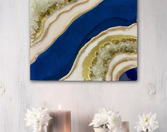 Midnight blue Resin Geode Wall Art/ Crystal resin painting/ Epoxy resin wall art/ geode Resin/ Modern geode painting/ luxury wall decor/Gift