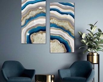 Blue and Grey Resin Geode Wall Art / Epoxy Resin painting/ Crystal wall art / Geode Resin Art/ Geode Painting/ Luxury Wall decor/ home Gift
