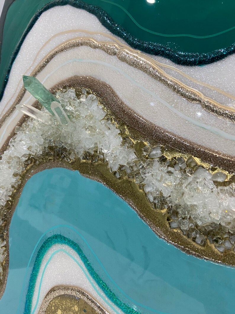 Green and Gold Resin Geode Wall Art/epoxy Resin Painting/ Etsy