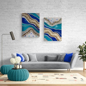 Grand mur de géode en résine | Géode bleu turquoise et or | Géode résine Peinture | géode de cristal | Art de la résine époxy | Décoration murale de luxe | Art 3D