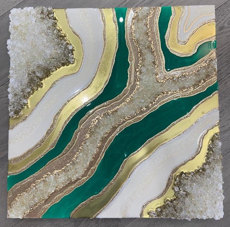 Green and Gold Geode Wall Art/ Epoxy Resin Wall Art/ Crystal Etsy