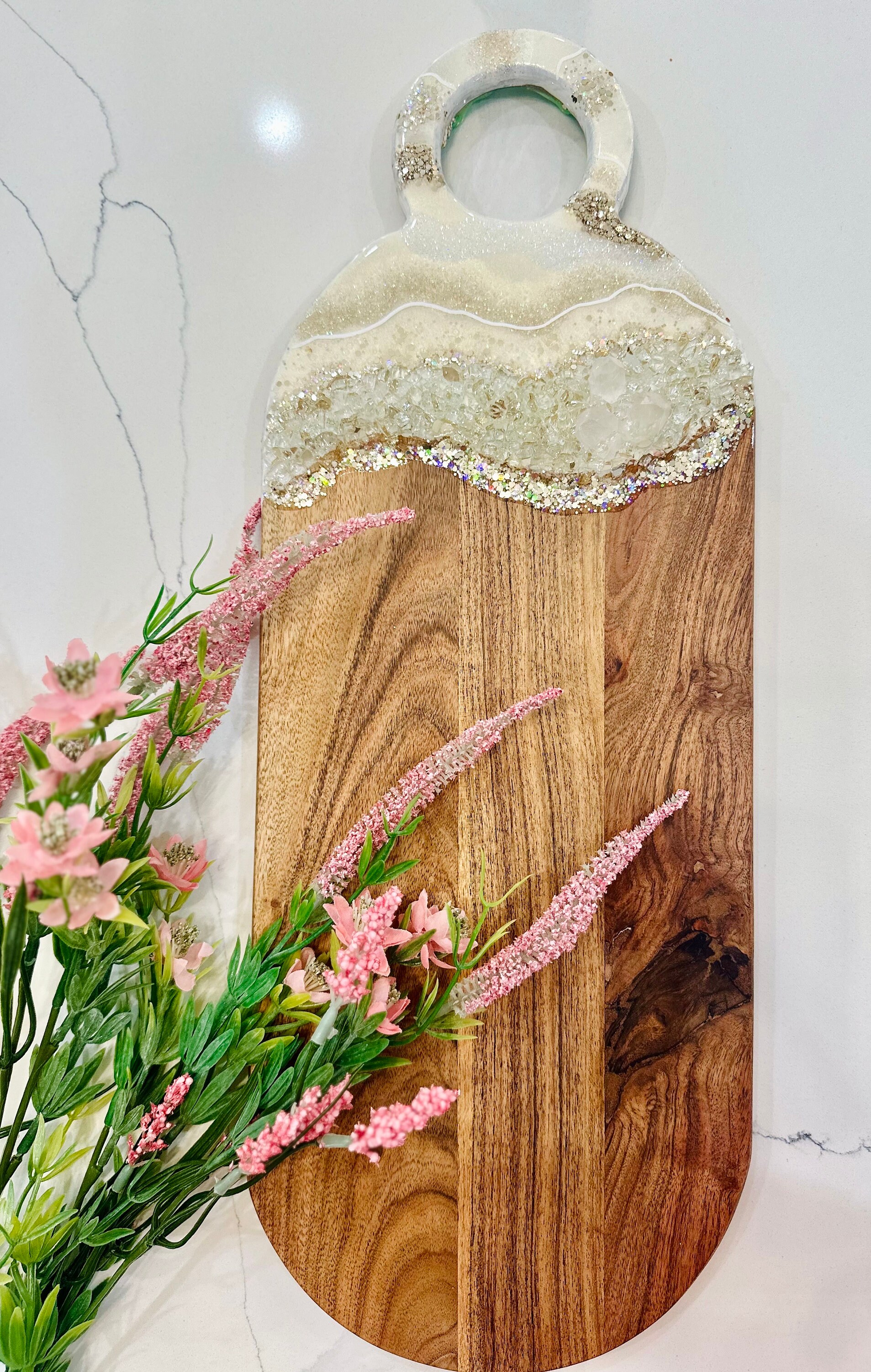 Resin Cheese Board/ Large White and Gold Geode Charcuterie Board/ Resin Charcuterie Board/ Epoxy ...