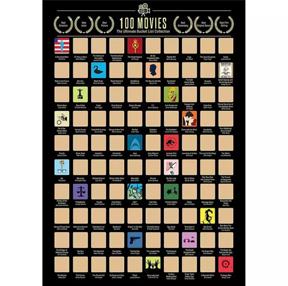 100 Movie Scratch Off Poster Top Films of All Time 59cm x 42cm | Etsy