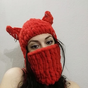 Balaclava Mask with Horns | Devil Balaclava | Devil Festival Mask|   Devil Ski Mask | Devil Horns Hat, Wool Balaclava