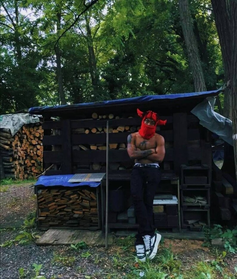 Devil Balaclava Balaclava With Horns Knitted Winter Hat Etsy