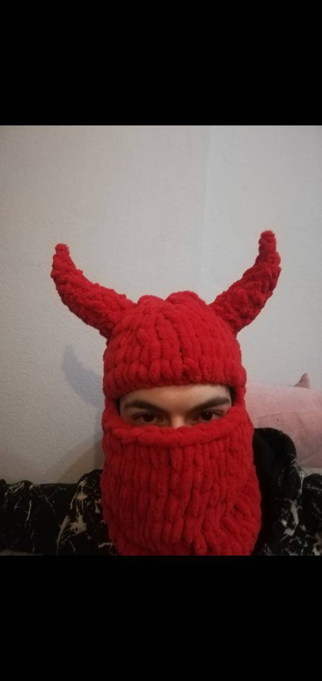 Devil Balaclava Balaclava With Horns Knitted Winter Hat Etsy