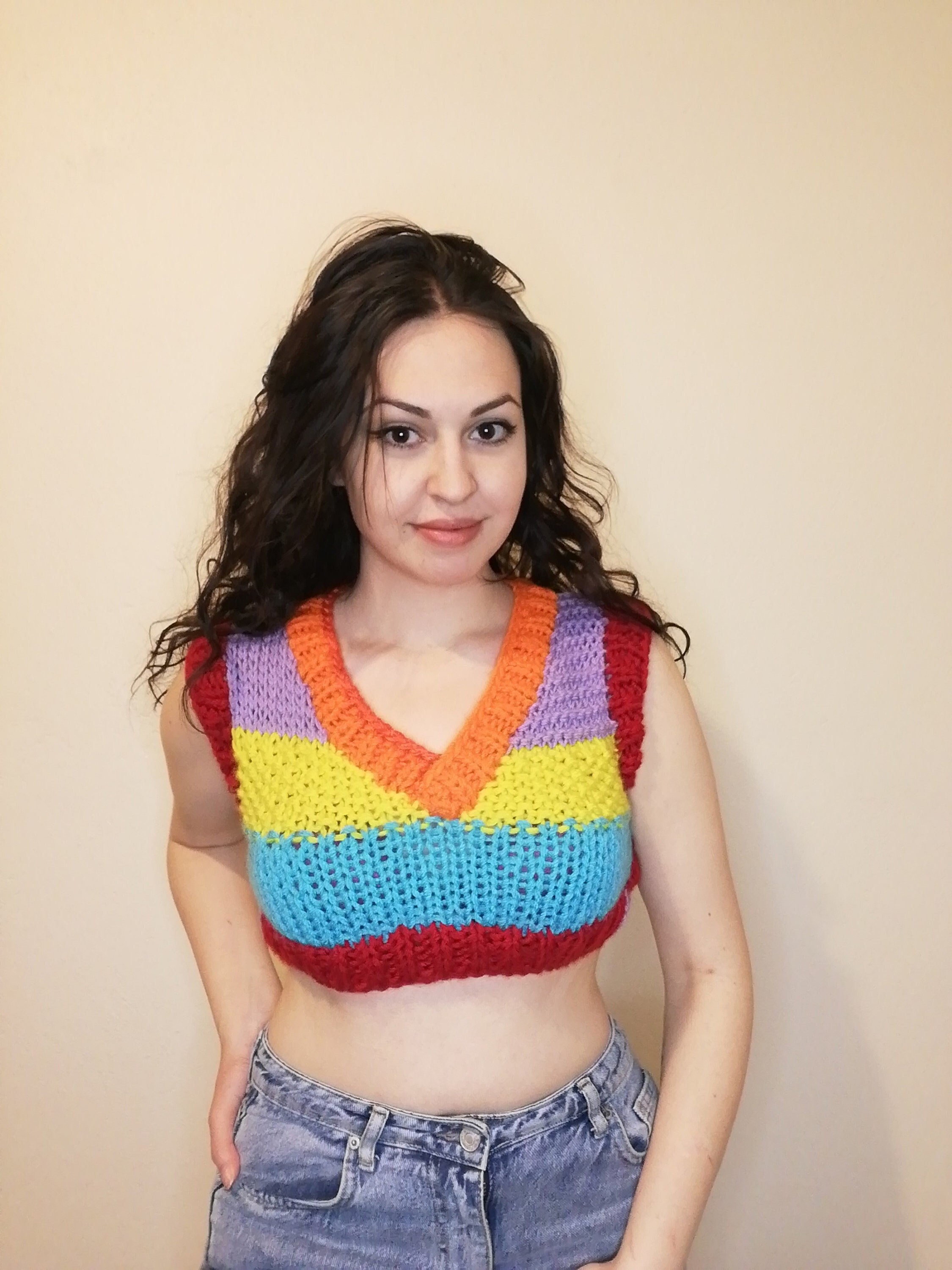 Knitted Sweater Vest Colourful V-neck 
