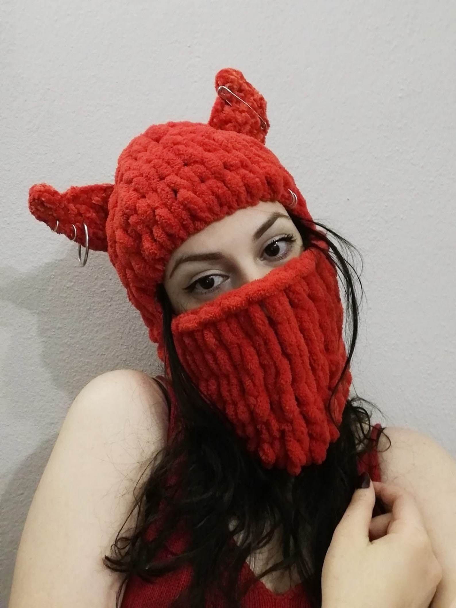 Devil Balaclava Balaclava With Horns Knitted Winter Hat Etsy