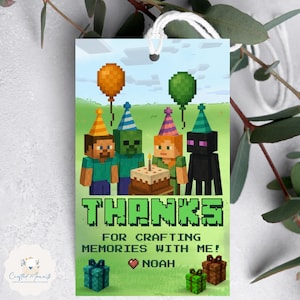 Minecraft Danke Geschenkanhänger | Danke, dass du mit mir Memories gemacht hast | Druckbares Gastgeschenk | Anpassbares digitales Design