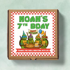 Étiquette de cadeau pour boîte à pizza tortue | Étiquette cadeau pizza | Étiquette imprimable pour mini boîte à pizza | Anniversaire tortue héros vert | Téléchargement numérique