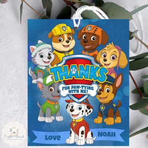 Paw Patrol Thank You Gift Tag | Thanks for Paw-tying With Me | Printable Party Favor | Customizable Digital Design