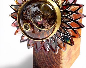 Industrial Loft Decor - Raw Brass Kaleidoscope - Brutalist Home Office Art - Modern Metal Desk Sculpture