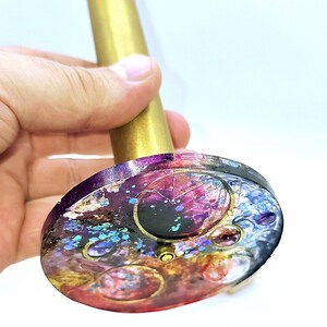 Unique piece of contemporary functional art: Hand-turned brass kaleidoscope with artistic resin encapsulation. Museum-quality sculpture and optical instrument.
