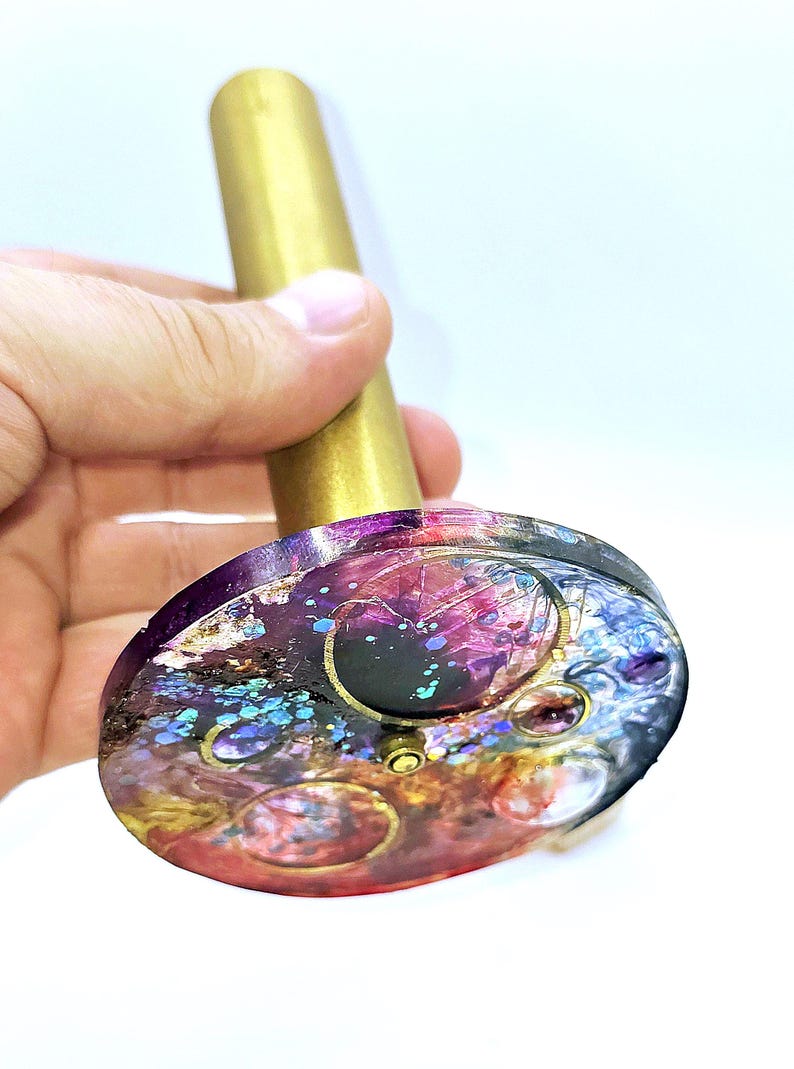 Unique piece of contemporary functional art: Hand-turned brass kaleidoscope with artistic resin encapsulation. Museum-quality sculpture and optical instrument.