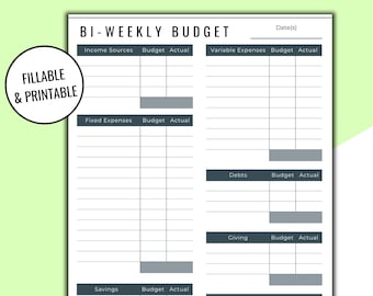 Editable & Printable Biweekly Budget Printout Budget by | Etsy