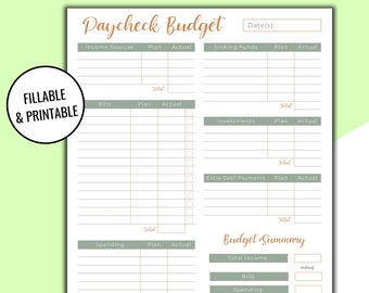 Editable & Printable Paycheck Budget Printout, Budget by Paycheck Budget Template, Minimalist Biweekly Budget Tracker, Weekly Monthly Budget