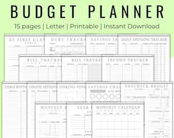 Budget Planner Printable, Finance Planner PDF Budget Binder Book, Bill Tracker, Monthly Paycheck Budget Template,  Debt Free Savings Tracker
