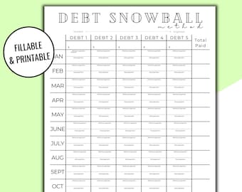 Editable & Printable Debt Snowball Method Tracker Printable Printout, Debt Payoff Tracker, Debt Free Payment Tracker, Budget Plan Template
