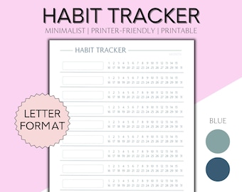 Monthly Habit Tracker Printable, Undated 30 Day Habit Challenge, Minimalist Habit Log, Monthly Habit Tracker, PDF