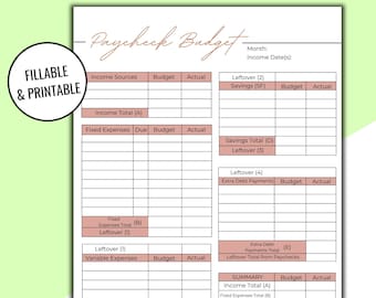 Editable & Printable Biweekly Paycheck Budget Planner, Boho Minimalist Paycheck by Paycheck Budget Template Printout, Digital Budget Tracker