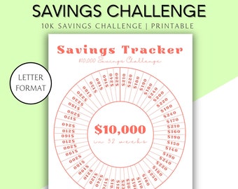 10K Savings Challenge Printable, 10000 in a Year Savings Goal, Vacation Money Tracker, House Buying Savings Tracker, Instant Download PDF