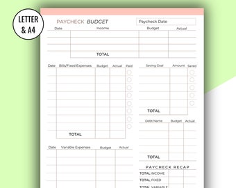 Budget by Paycheck Printable, Biweekly Budget, Paycheck Tracker, Letter & A4, Instant Download