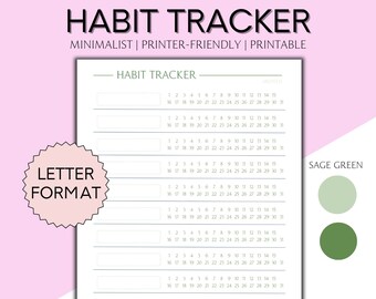Monthly Habit Tracker Printable, Undated 30 Day Habit Challenge, Minimalist Habit Log, Monthly Habit Tracker, PDF