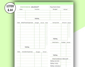 Budget by Paycheck Printable, Biweekly Budget, Paycheck Tracker, Letter & A4, Instant Download