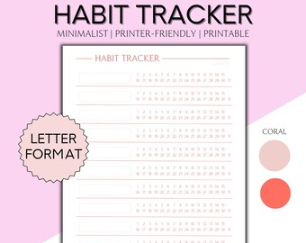 Monthly Habit Tracker Printable, Undated 30 Day Habit Challenge, Minimalist Habit Log, Monthly Habit Tracker, PDF