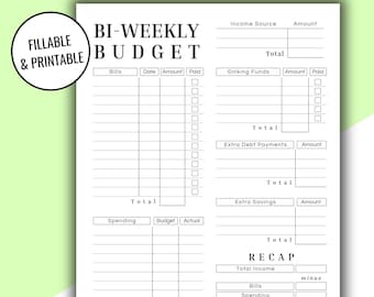 Stampa del budget bisettimanale modificabile e stampabile, budget per modello di budget della busta paga, tracker del budget minimalista, lettera del pianificatore finanziario