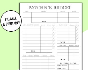 Editable & Printable Budget by Paycheck Printout, Biweekly Budget, Paycheck Tracker, Weekly Budget Planner Letter Insert