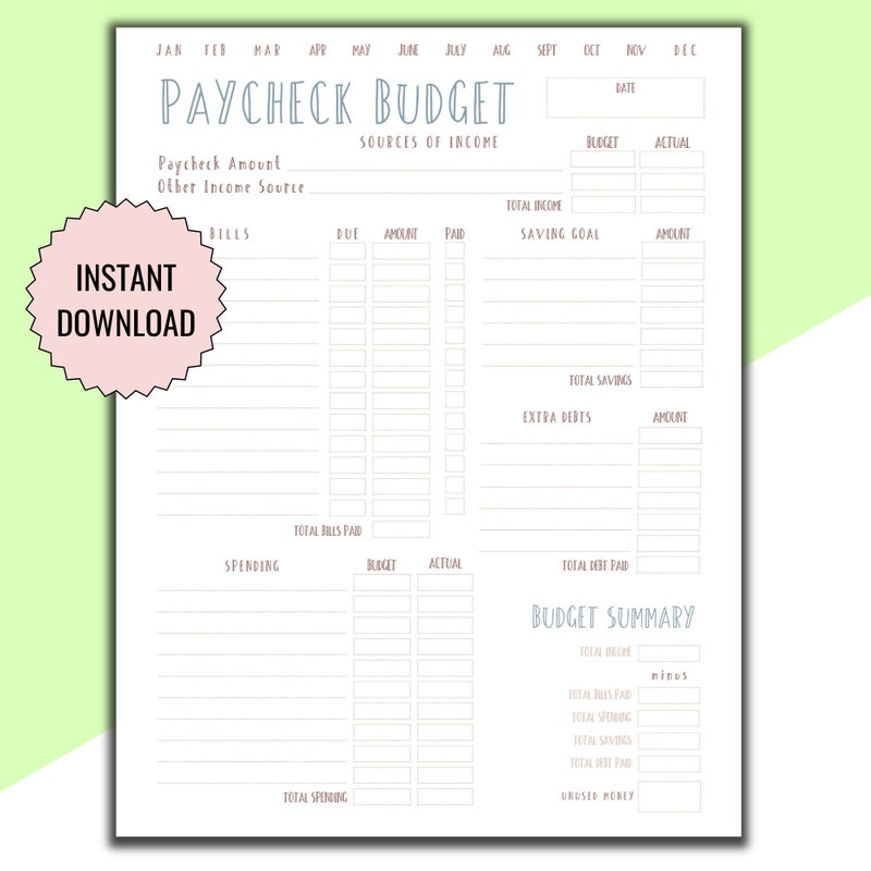 Budget Printable Etsy