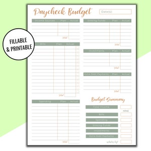 Editable & Printable Paycheck Budget Printout, Budget by Paycheck Budget Template, Minimalist Biweekly Budget Tracker, Weekly Monthly Budget