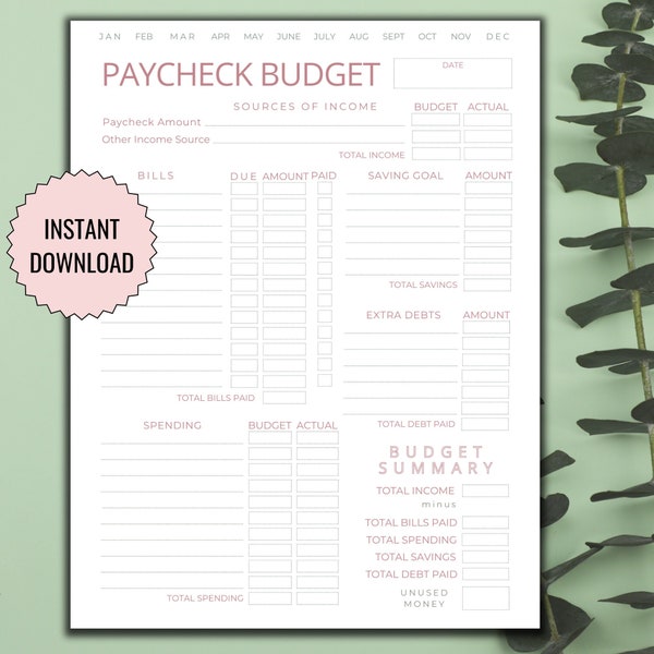 Paycheck Budget Overview Printable Planner, Minimalist Biweekly Budget Tracker, Budget by Paycheck Template Letter PDF, Instant Download