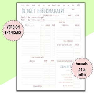 予算 Hebdomadaire en Français à imprimer、日付なしの予算を挿入、予算ベース ゼロ、計画財政担当者セメーヌ、形式 PDF A4 レター