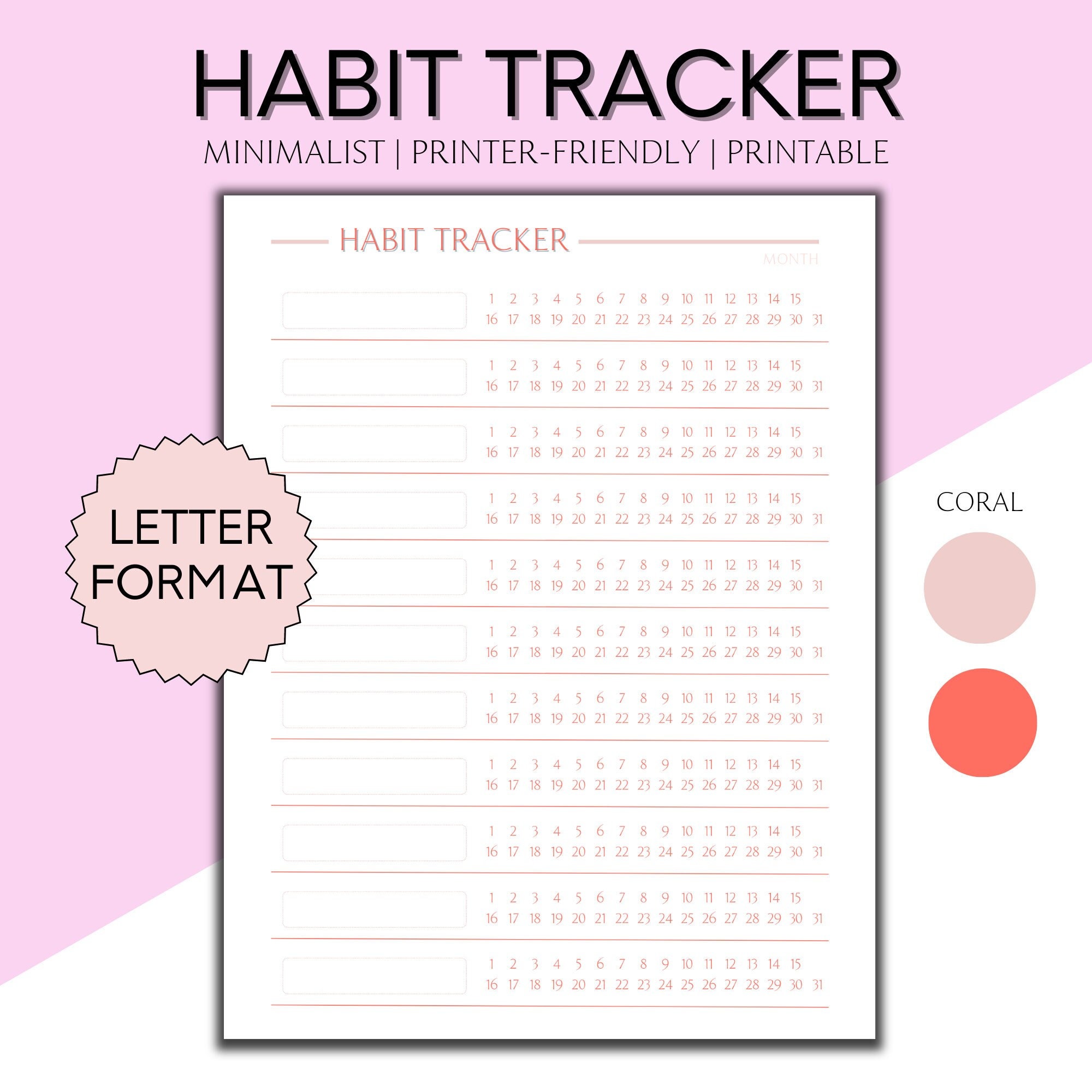 Monthly Habit Tracker Printable, Undated 30 Day Habit Challenge ...