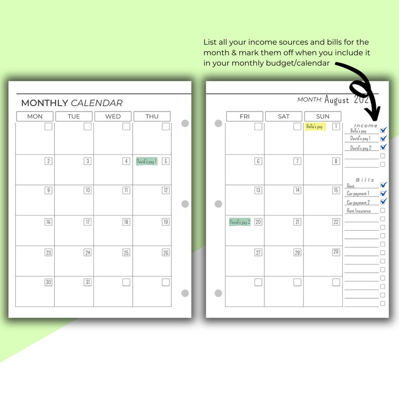 Blank Monthly Budget Calendar Printable Undated Monthly Etsy