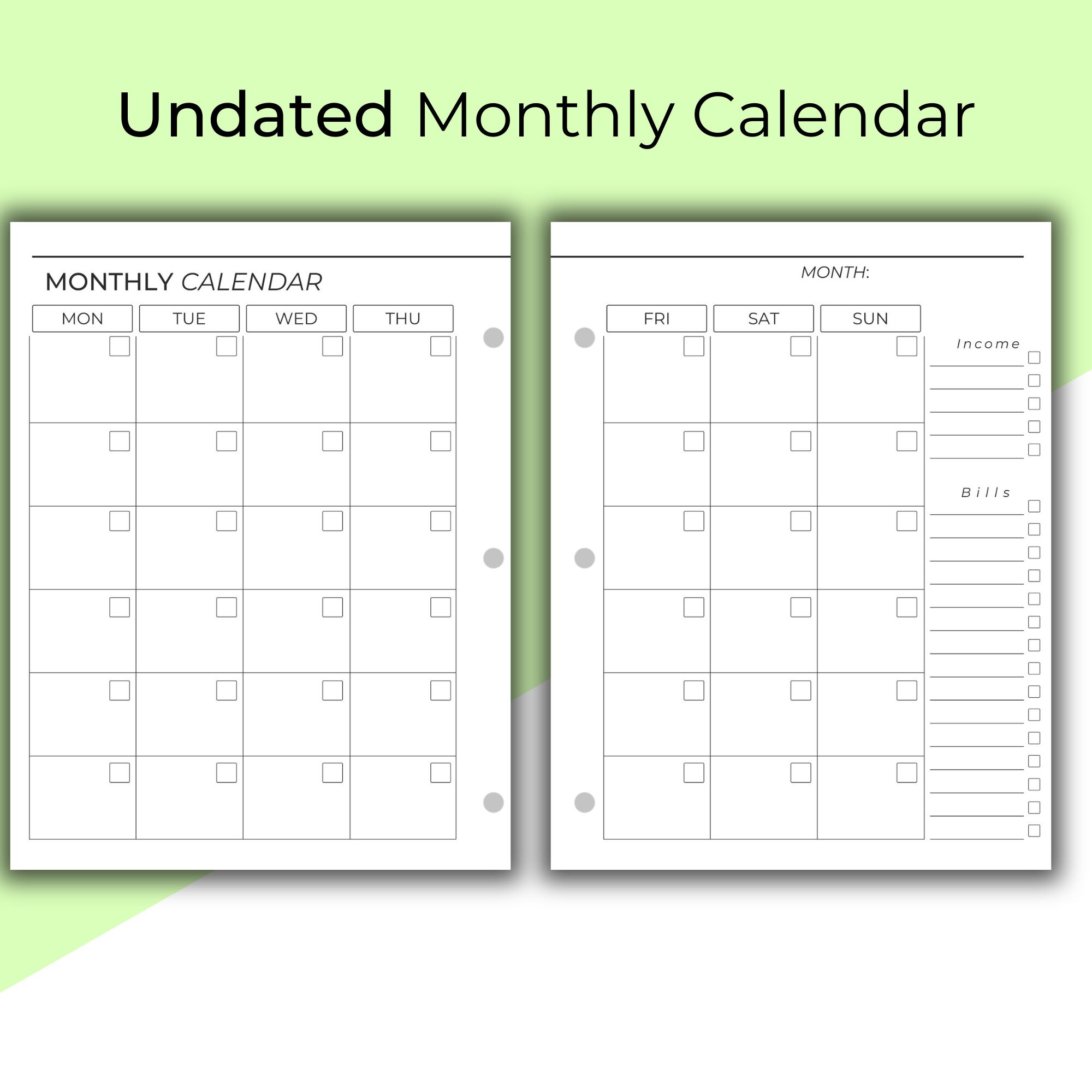 Blank Monthly Budget Calendar Printable, Undated Monthly Budget Bill ...