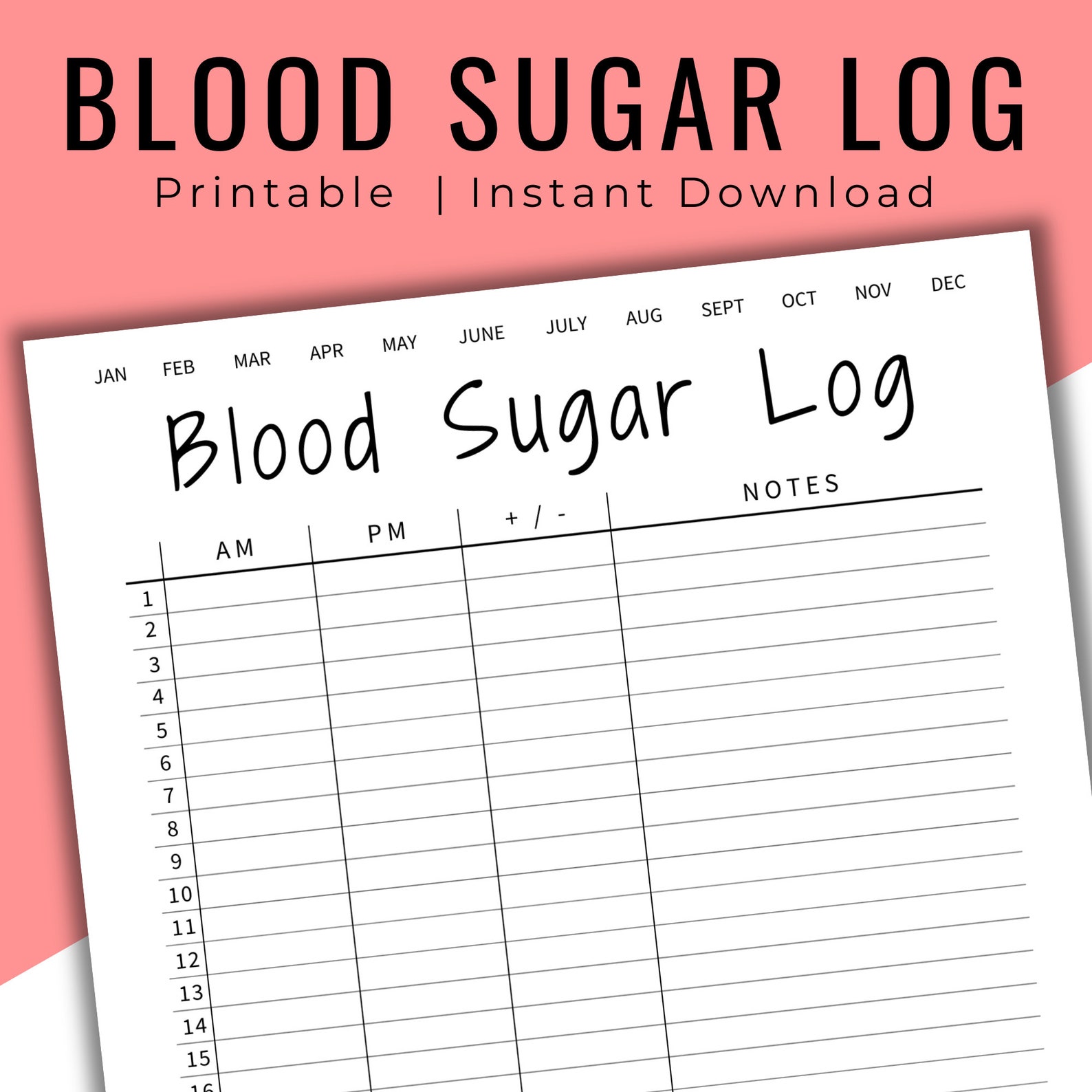 Editable &amp; Printable Blood Sugar Log, Blood Sugar Reading, Blood ...