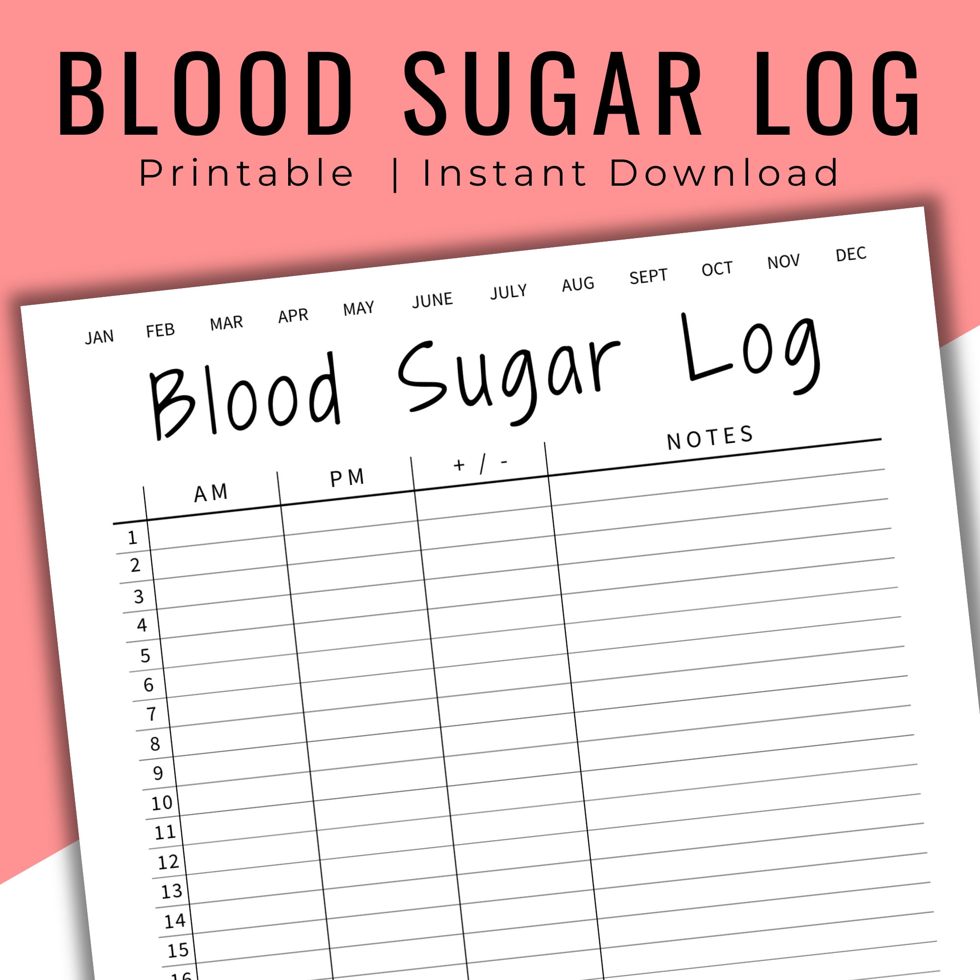 Editable &amp; Printable Blood Sugar Log, Blood Sugar Reading, Blood ...